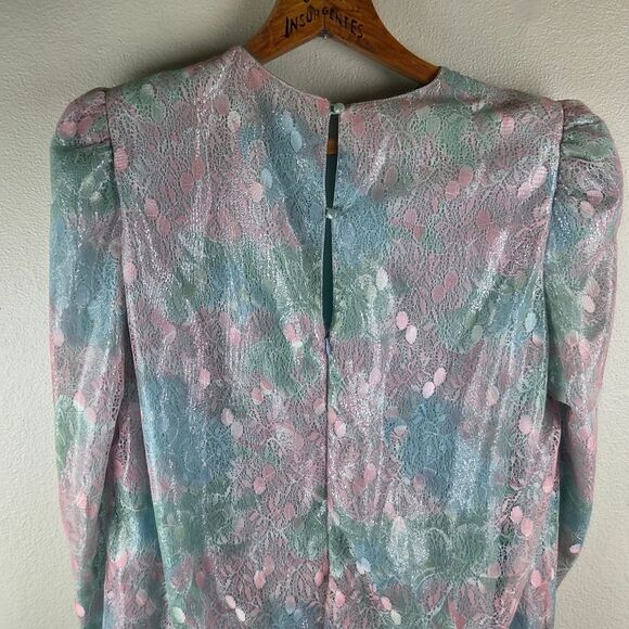 Women's Vintage Judy Hornby Drop Waist Pastel Ruffle Lace Dress Size 14 - Picture 10 of 13